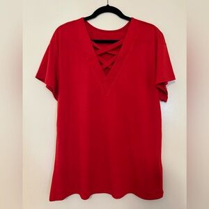 Red lattice neck t shirt size XL
